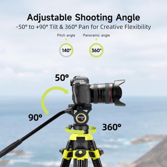 Cayer BV01 Compact Video Tripod, 65" Twin Tube Fluid Head 13.2 Lb